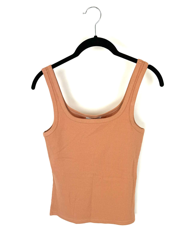 Orange Ribbed Scoop Neck Tank Top - Small