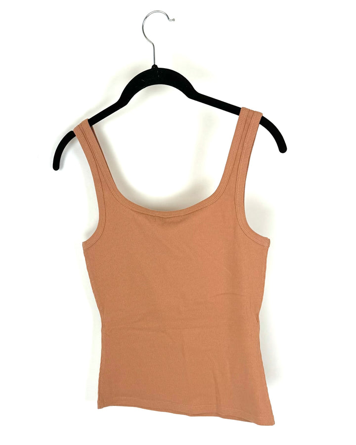 Orange Ribbed Scoop Neck Tank Top - Small
