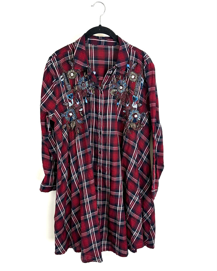 Plaid Dress with Embroidered Detail - 4/6
