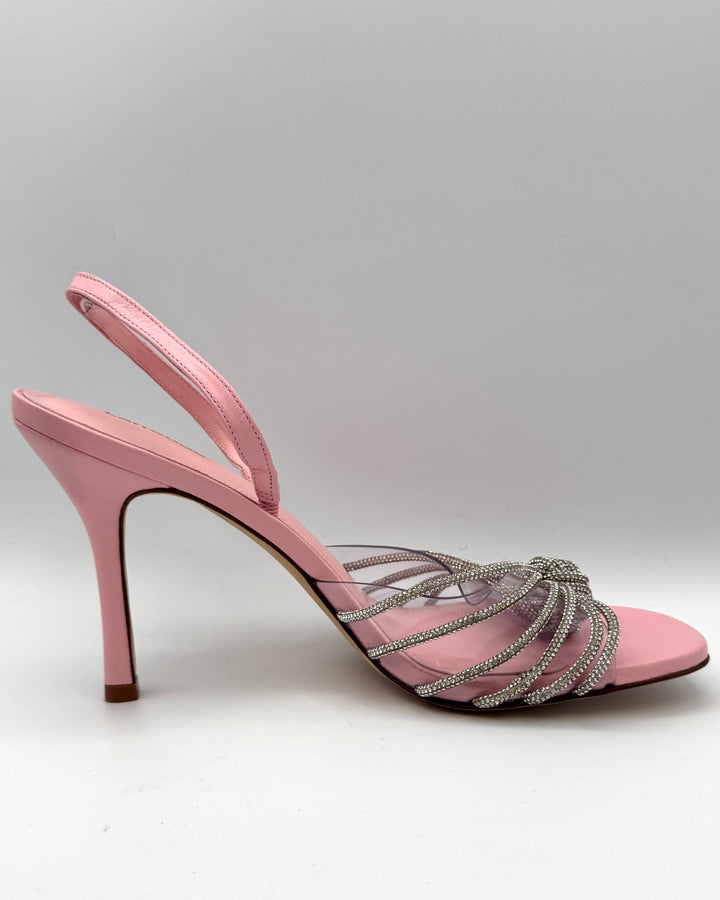 Pink Stiletto Heels with Silver Rhinestone Knot - Size 6, 7, 10