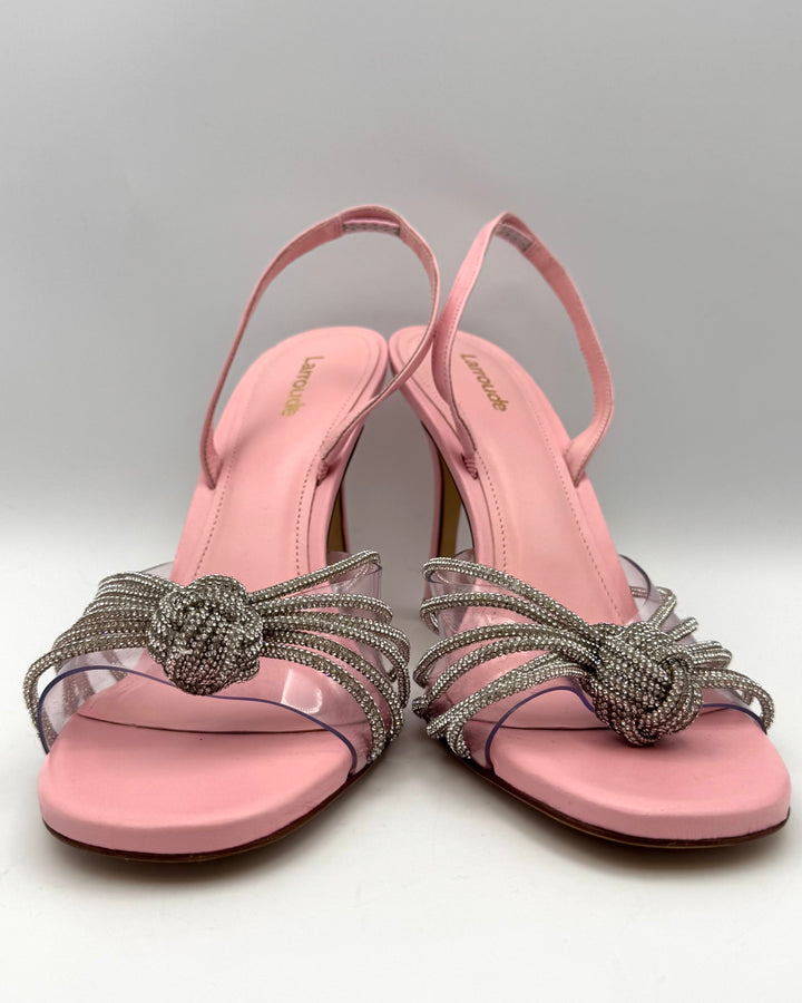 Pink Stiletto Heels with Silver Rhinestone Knot - Size 6, 7, 10