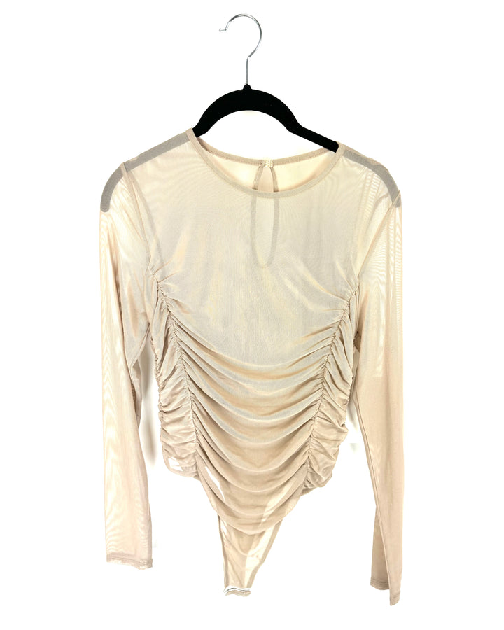 Sheer Tan Mesh Long Sleeve Bodysuit - Size 4/6