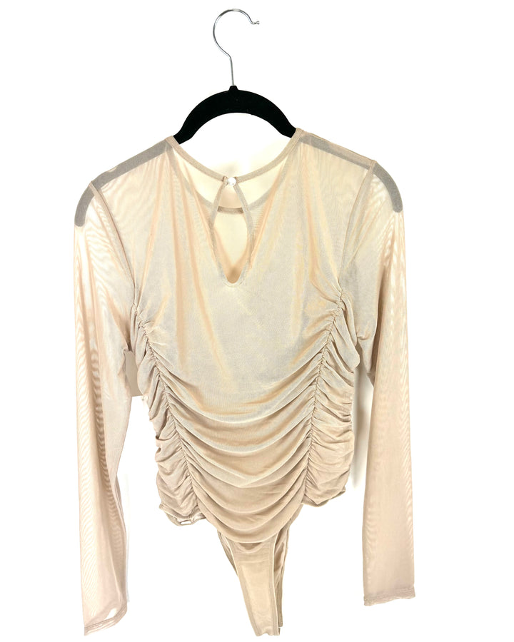 Sheer Tan Mesh Long Sleeve Bodysuit - Size 4/6