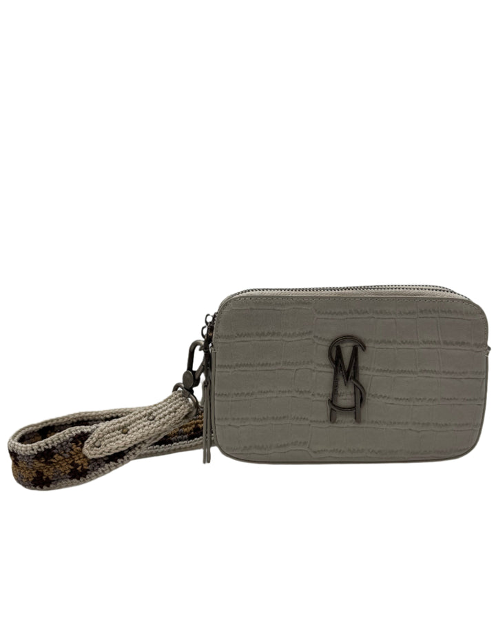 Gray Faux Crocodile Leather Shoulder Bag