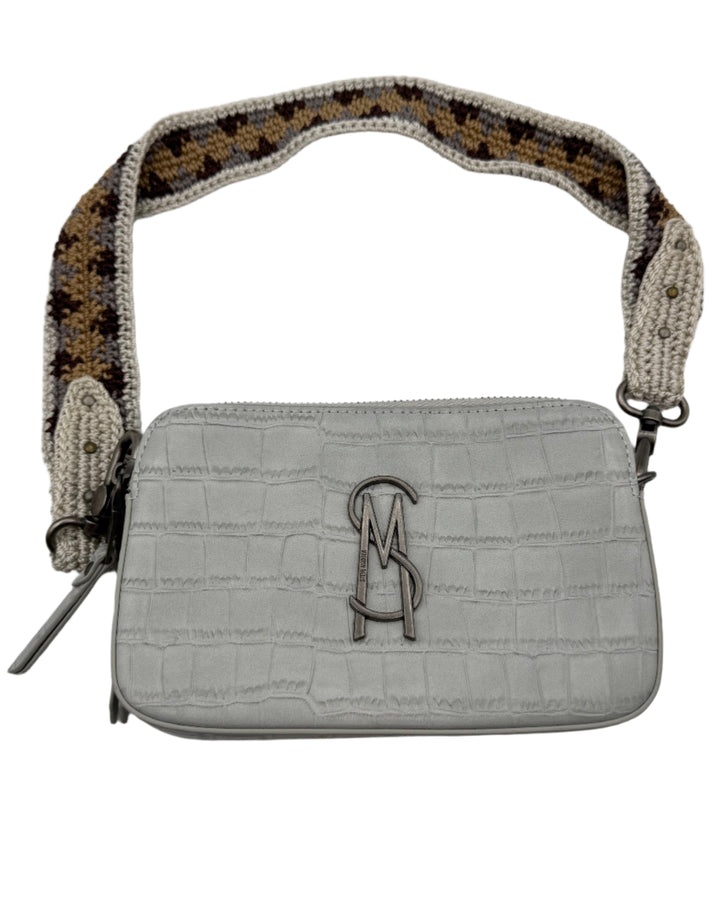 Gray Faux Crocodile Leather Shoulder Bag