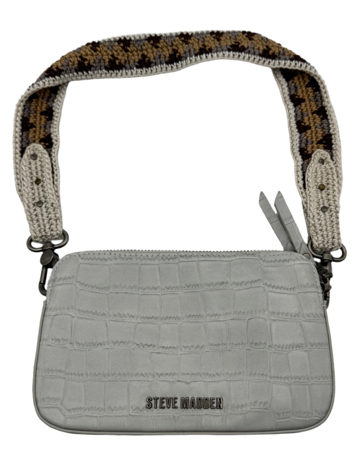 Gray Faux Crocodile Leather Shoulder Bag