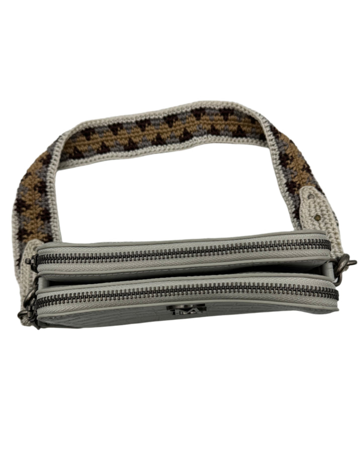 Gray Faux Crocodile Leather Shoulder Bag