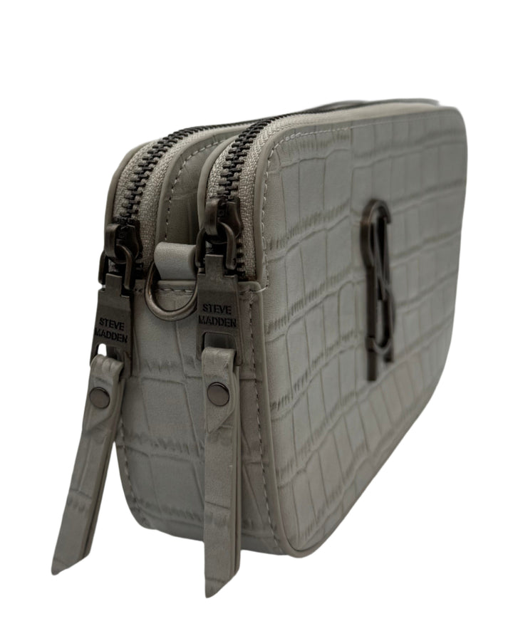 Gray Faux Crocodile Leather Shoulder Bag