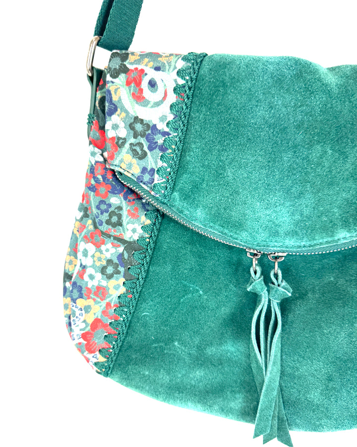 Dark Green Abstract Floral Crossbody Bag
