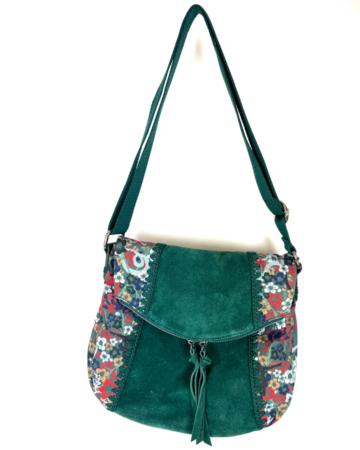 Dark Green Abstract Floral Crossbody Bag