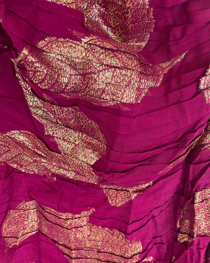 Plum & Gold Leaf Patterned Cocktail Dress - Size 4