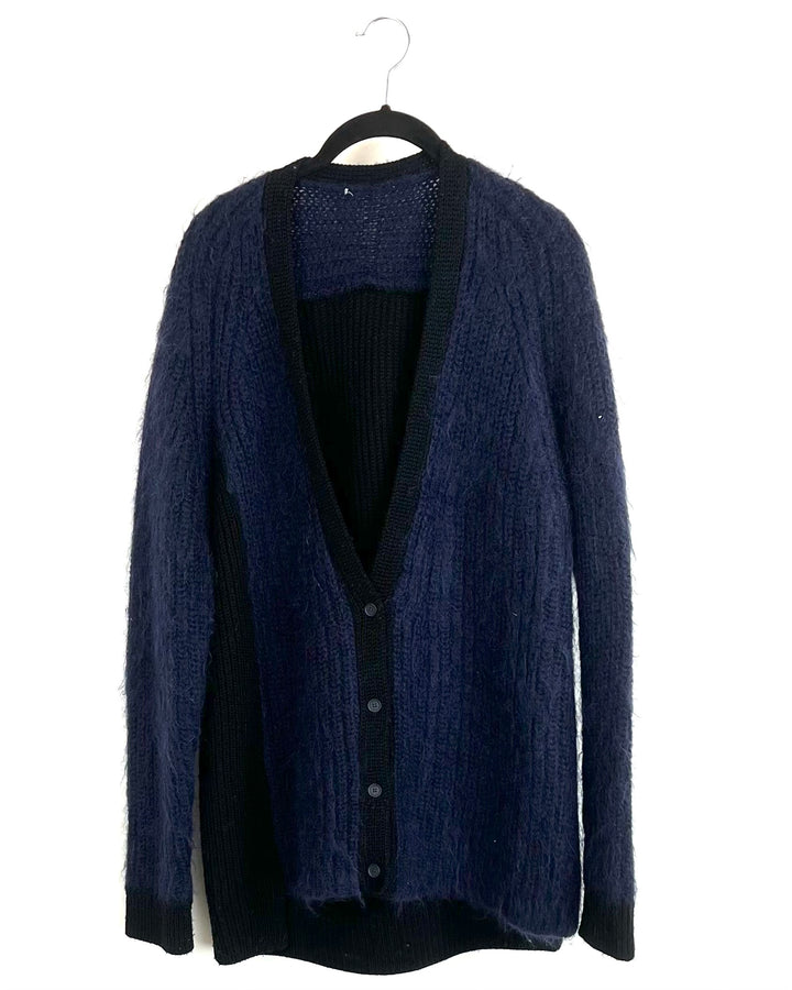 Navy Blue Fuzzy Cardigan- Size 6/8