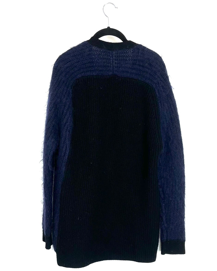 Navy Blue Fuzzy Cardigan- Size 6/8