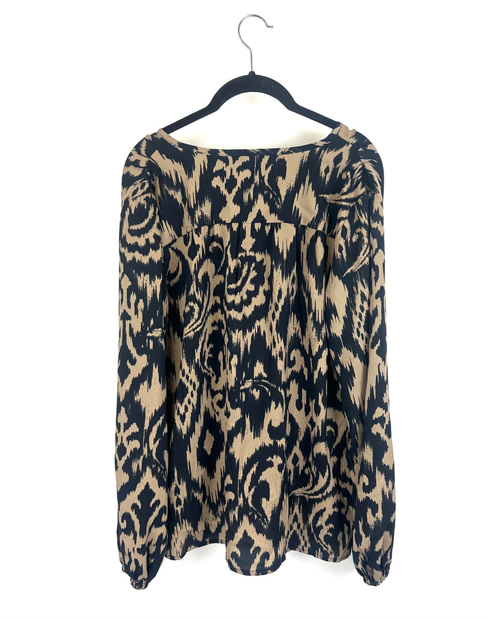 Black and Brown Abstract Pattern Blouse - Size 6/8