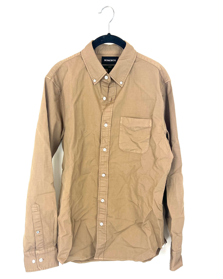 MENS Brown Button Down Shirt - Medium