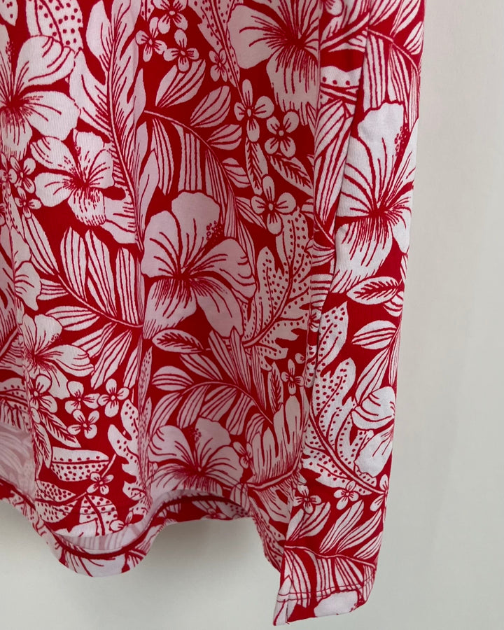 Red Sleeveless Top with Tropical Print -  Small