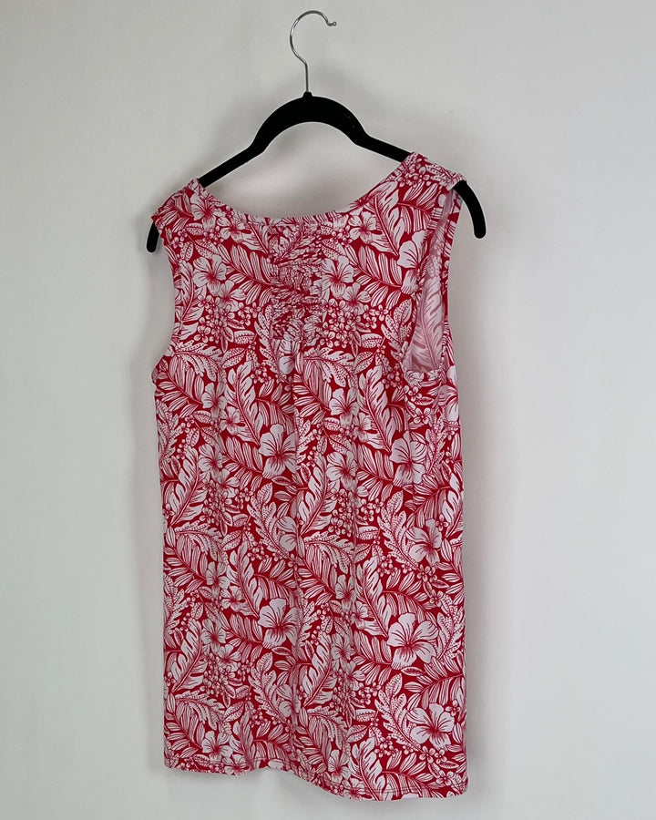 Red Sleeveless Top with Tropical Print -  Small