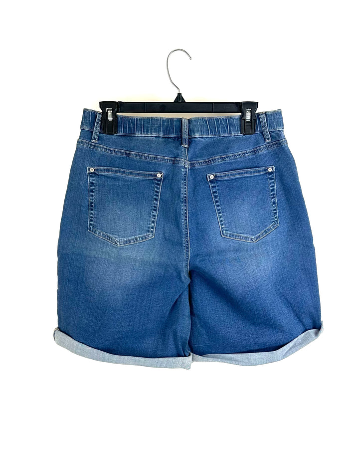 Dark Wash Elastic Waistband Jean Shorts - Size 12