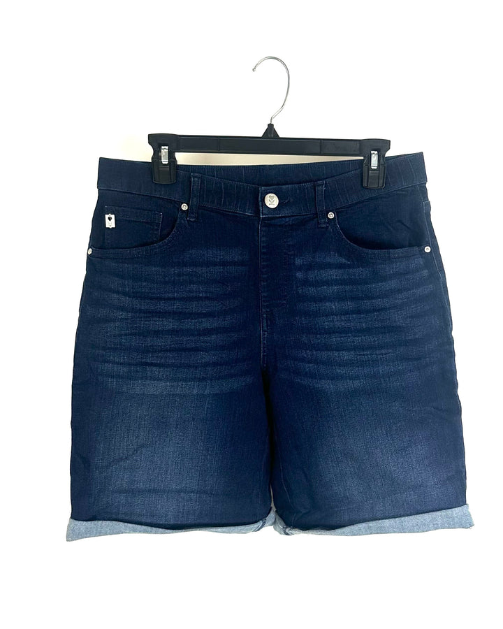 Dark Indigo Elastic Waistband Jean Shorts - Size 12
