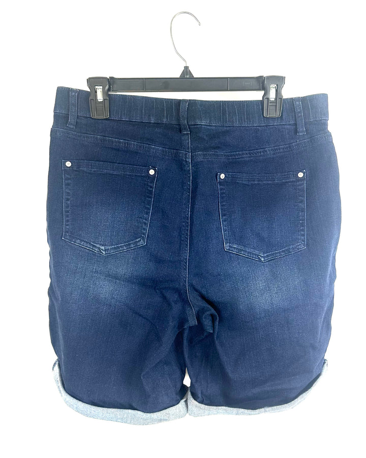 Dark Indigo Elastic Waistband Jean Shorts - Size 12