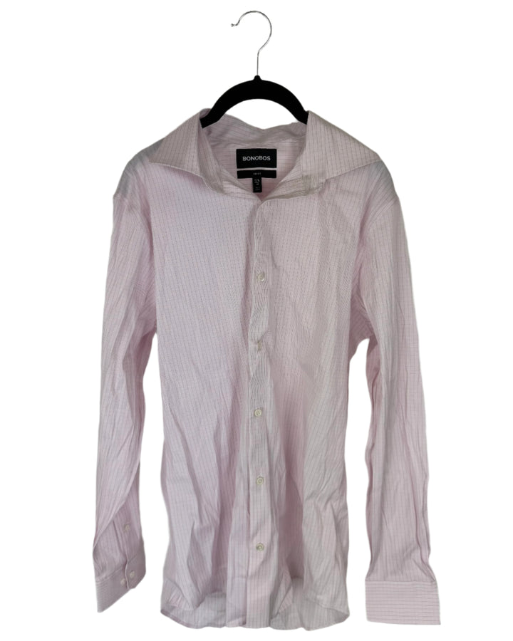 MENS Light Pink Plaid Slim Fit Dress Shirt - 15 1/2 x 35