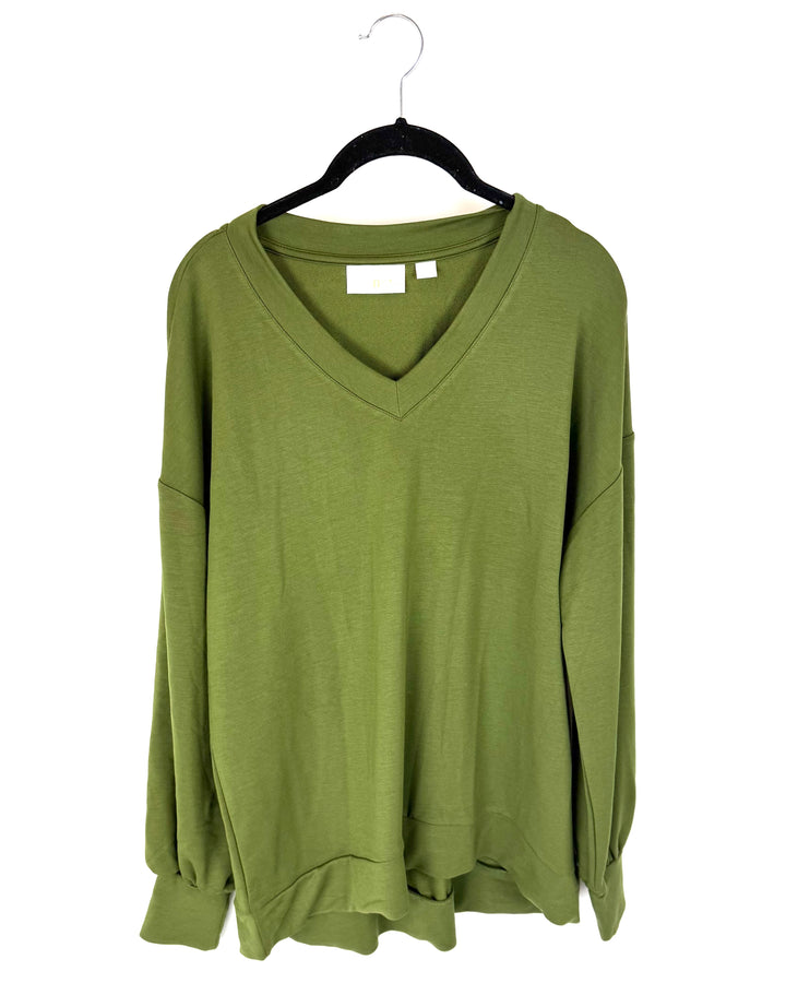 Dark Green V-Neck Long Sleeve Shirt - Size 6/8