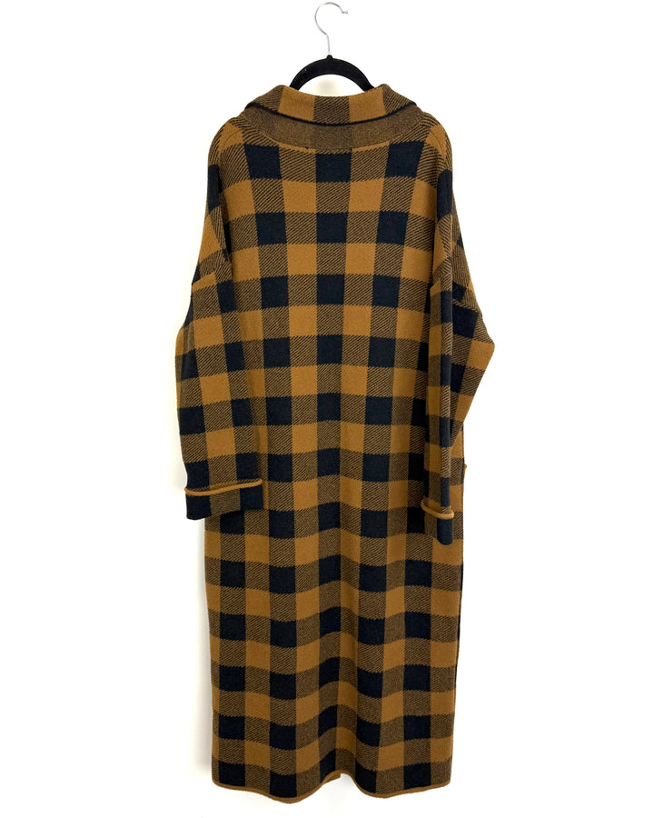 Brown Checkered Long Sweater - Size 8/10