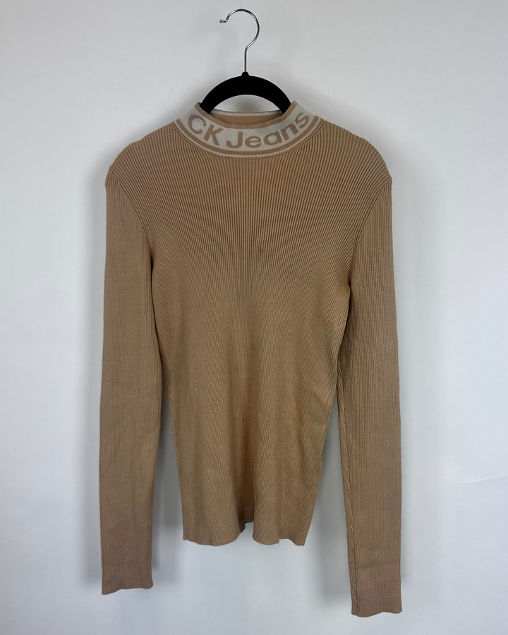 Brown Ribbed Mock Neck Long Sleeve - Size 2/4