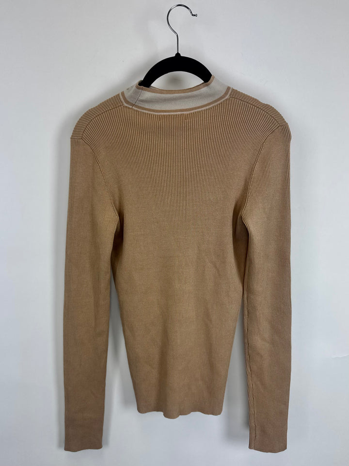 Brown Ribbed Mock Neck Long Sleeve - Size 2/4