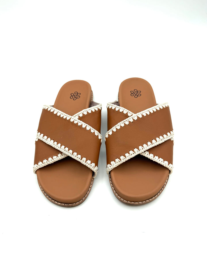 Brown Crossover Strap Sandal - Size 6