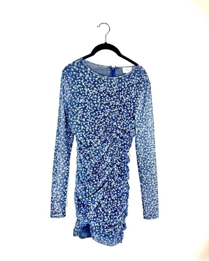 CAMI NYC Blue Floral Mesh Mini Dress- Size 2/4