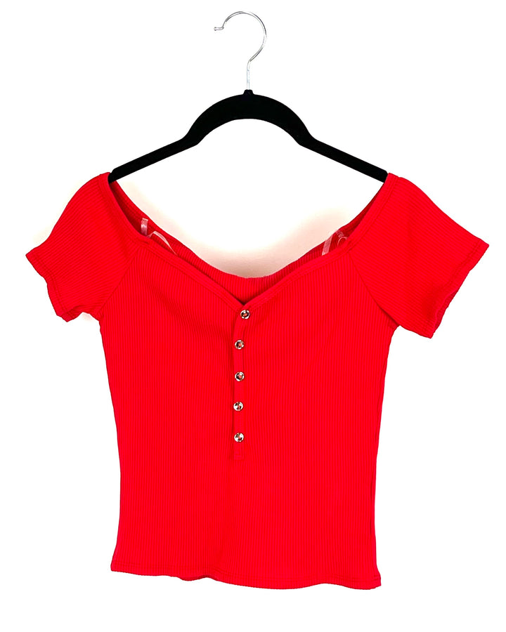 Red Short Sleeve Cropped Top - Size 0/2