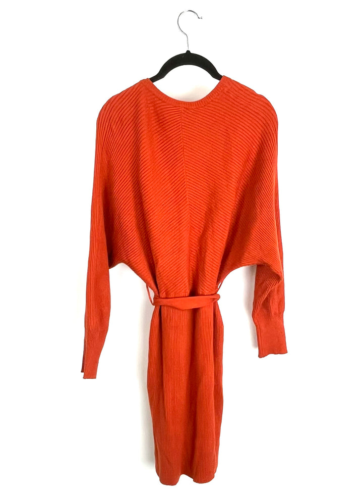 Burnt Orange Ribbed Sweater Dress - Size 2/4