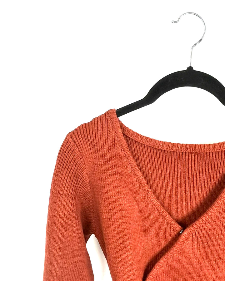 Burnt Orange Ribbed Sweater Dress - Size 2/4