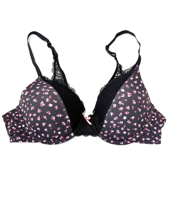 Pink And Purple Floral Lace Bra - 34B