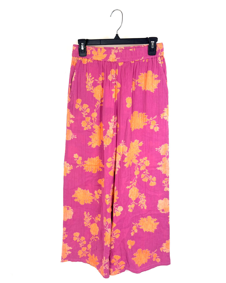 Pink And Orange Floral Texture Pants - Size 4/6