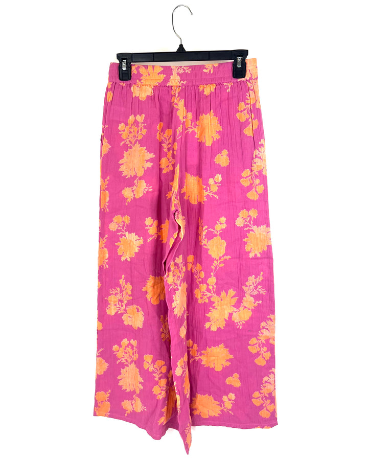 Pink And Orange Floral Texture Pants - Size 4/6