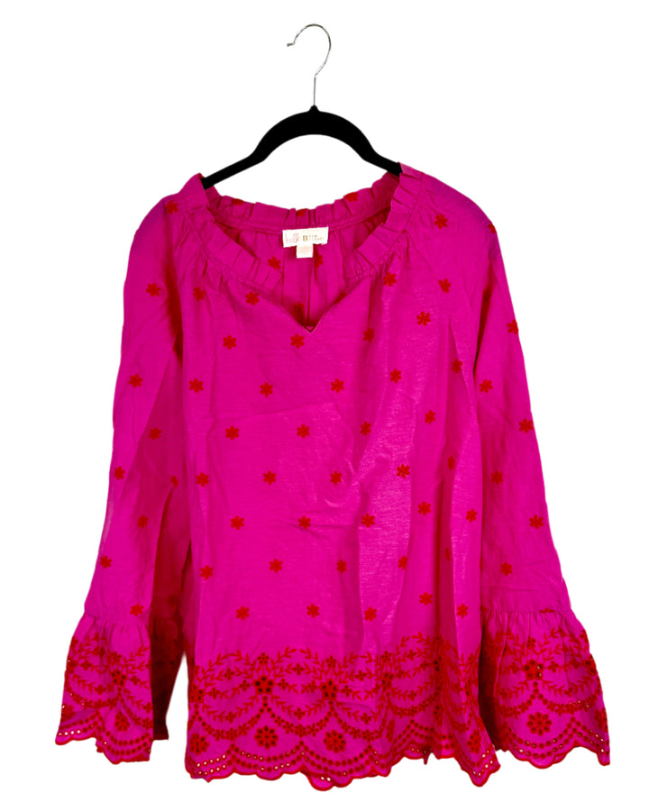 Fuchsia Floral Embroidered Tunic Top - Size 6/8