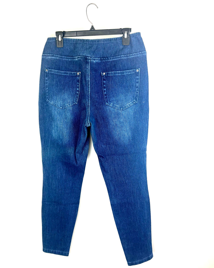 Dark-Wash Pull-On Skinny Jeans with Ankle Slit- Size 12