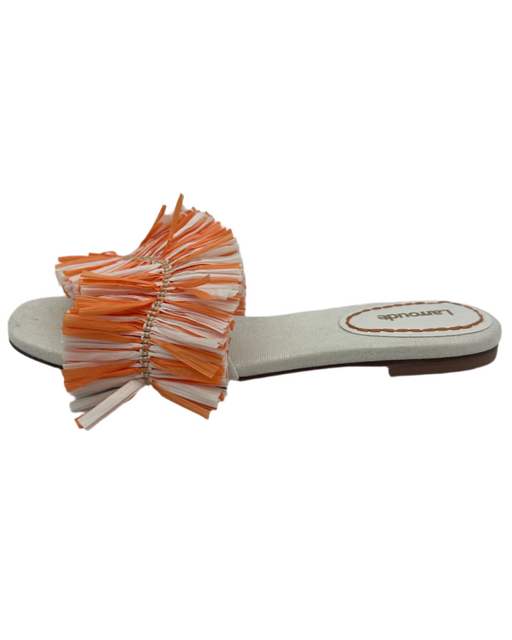 Ivory and Orange Straw Fringe Sandals - Size 6.5