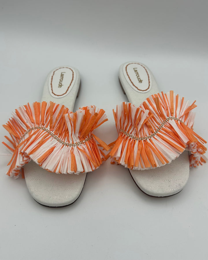 Ivory and Orange Straw Fringe Sandals - Size 6.5