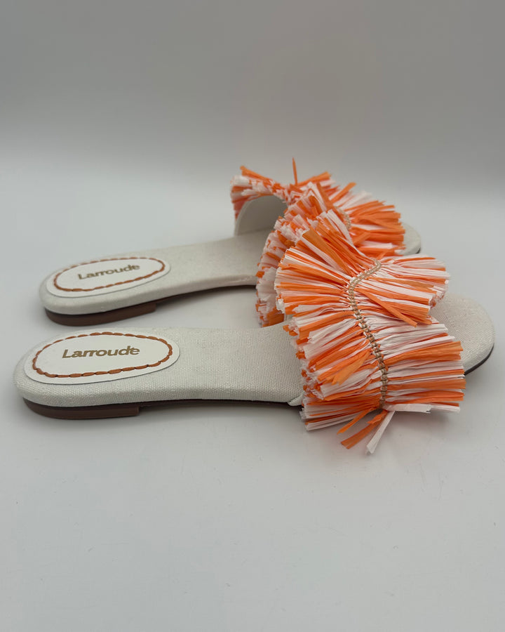 Ivory and Orange Straw Fringe Sandals - Size 6.5