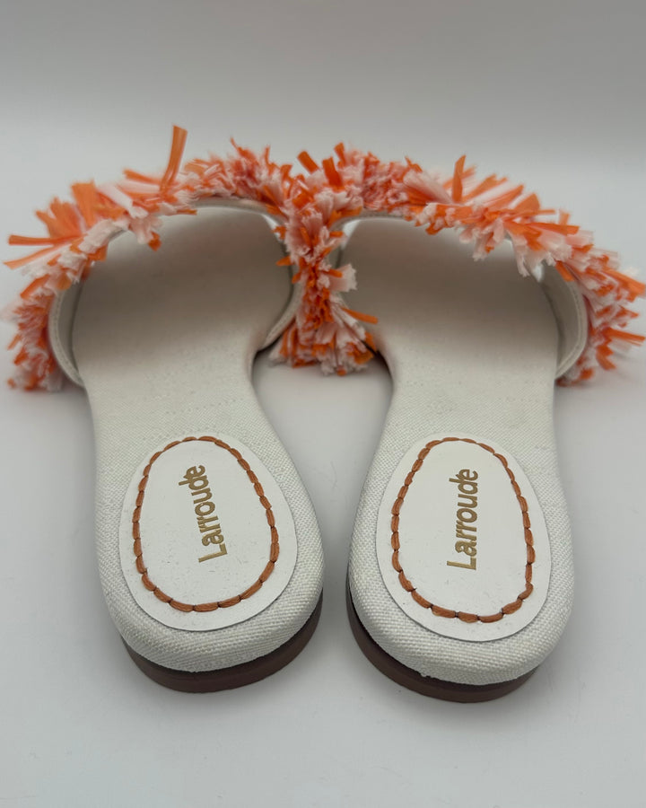 Ivory and Orange Straw Fringe Sandals - Size 6.5
