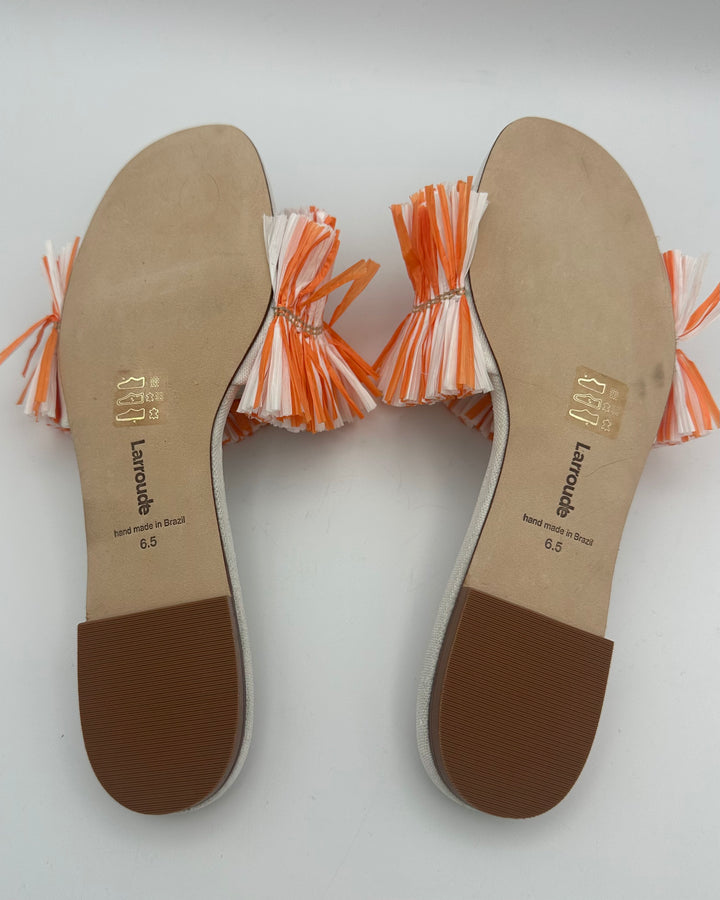 Ivory and Orange Straw Fringe Sandals - Size 6.5