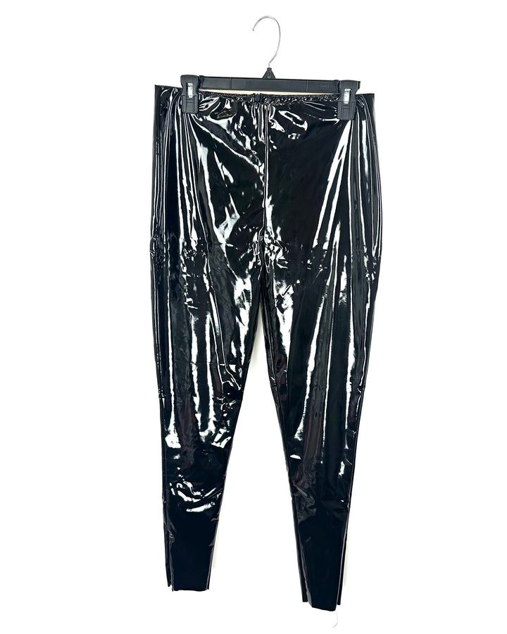 Black Shiny Faux Leather Pants - Medium
