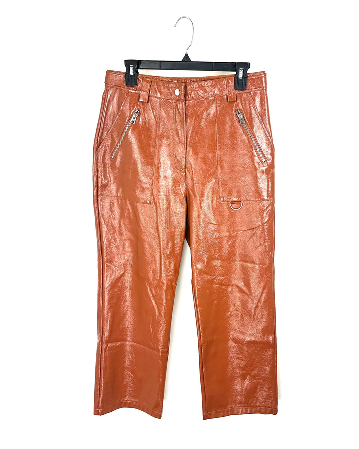 Copper Brown Faux Leather Pants - Size 8