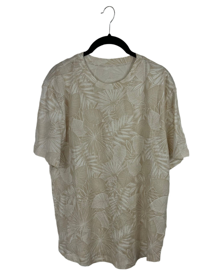 Beige Brown Tropical Print T-Shirt - Large