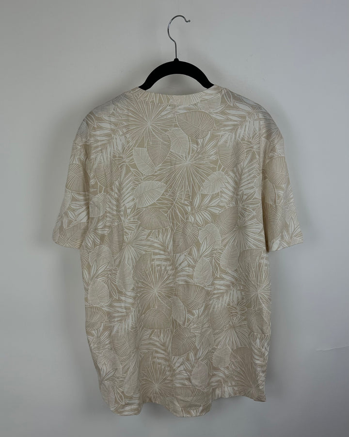 Beige Brown Tropical Print T-Shirt - Large