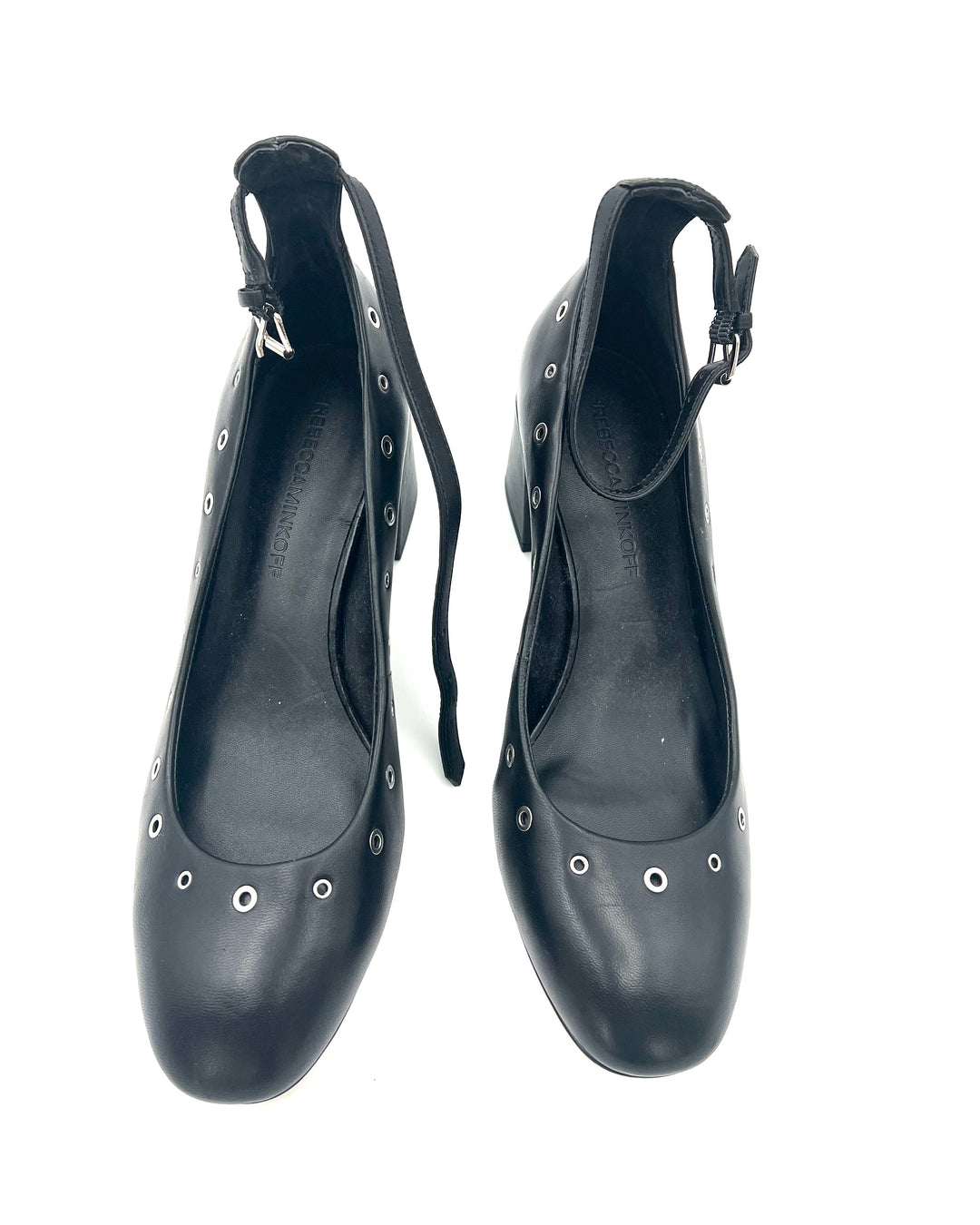 Black Grommet Strap Heels - Size 7