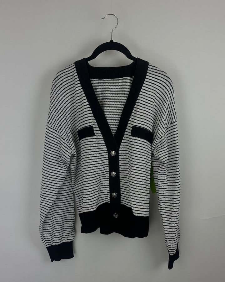 Black & White Button Up Cardigan - Small